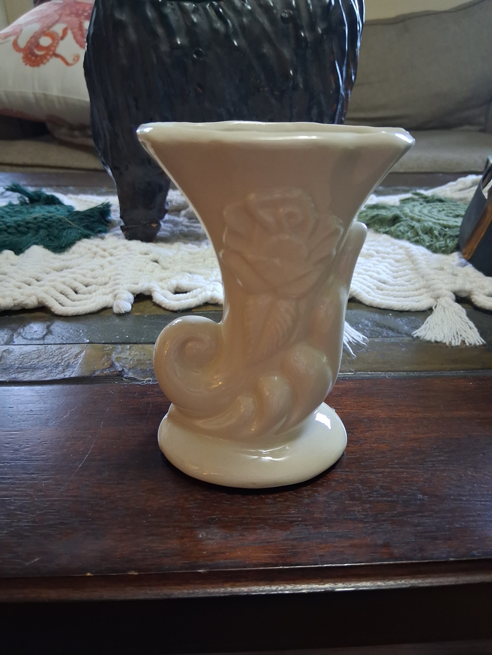 Vintage USA Pottery Cornucopia Bud Vase